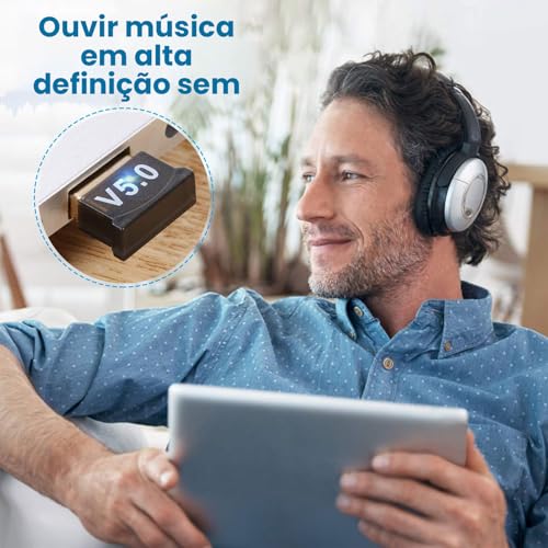 Receptor Bluetooth 5.0 USB Adaptador Wireless para PC, Notebook, Laptop, Fones de Ouvido, Gamepad e
