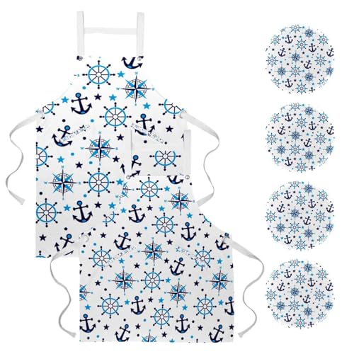 Tablier de serveuse et cuisine à motif ancre marine pour le nettoyage et bistrot