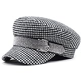 Womens Houndstooth Print Newsboy Hat Fiddler Cap Visor Beret with Bling Rhinestone Bakerboy Paperboy