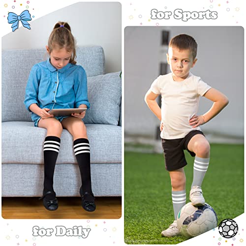 Image of Sarfel Kids Soccer Socks Toddler Soccer Socks Girls Boys Soccer Socks Kids Tube Socks with Stripes Toddler Knee High Socks, 2 Pack Black /White, Grey /White, 3-6 Years