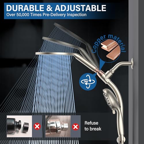 Regadera dual giratoria de 7,5 pulgadas con cabezal de mano, combinación para niños con diverter de 3 vías, barra deslizante ajustable para toda la familia, disfruta de una ducha tipo spa con lluvia de alta presión, acabado niquel cepillado miniatura 5