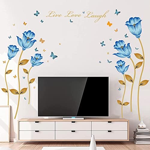 Supzone Blue Flower Wall Stickers Large Tulip Floral Wall