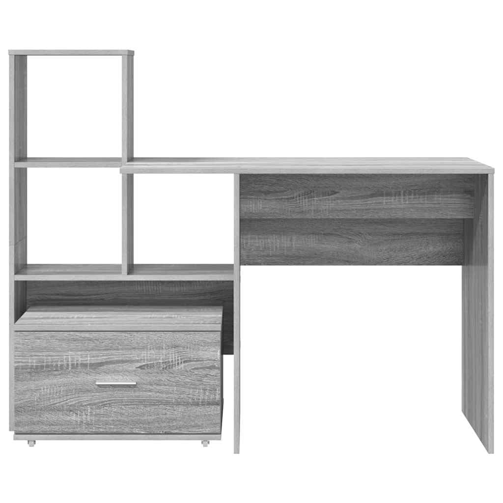 Scrivania Porta PC con Libreria Grigio Sonoma 131,5x50x106,5 cm | Scrittoio moderno reversibile con cassetto e ripiani per studio o camera, adatto a ottimizzare lo spazio di lavoro.