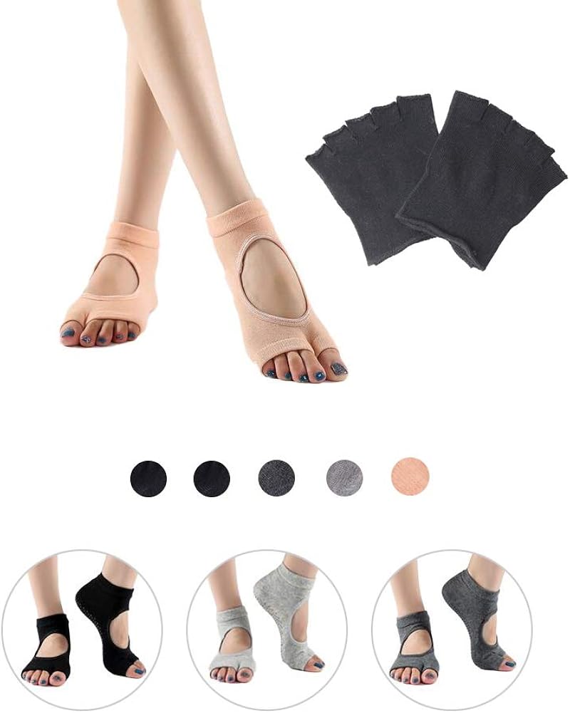 Miniatura 2 de Calcetines de yoga para mujer 5 pares de calcetines de agarre antideslizantes y antideslizantes ideales para pilates barras bailes de ballet