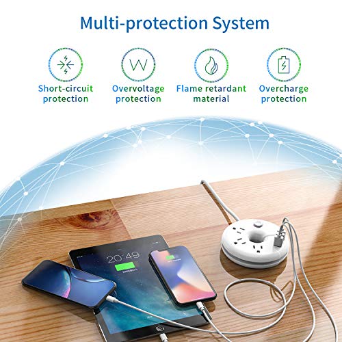 10Ft Long Extension Cord Power Strip With Usb, Ntonpower Travel Power Strip Flat Plug With 3 Outlets 3 Usb, Desktop Charging Station With Power Button, Compact For Home Office Nightstand, Etl Listed #TOP5