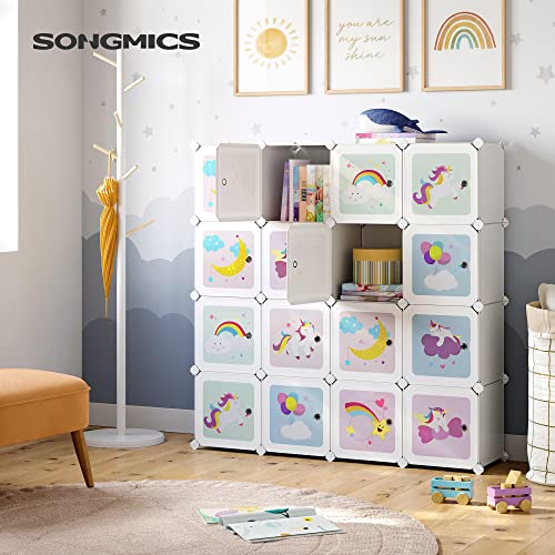 SONGMICS SONGMICS Regalsystem mit 16 Würfeln, Aufbewahrungsschrank für Kinder, Kleiderschrank mit Türen, Schuhregal aus Kunststoff, Steckregal, Mehrzweck, Schuhe, Spielzeug, 123 x 31 x 123 cm, weiß LPC906W01 - Zusatzansicht 4 | Kinderzimmermöbel