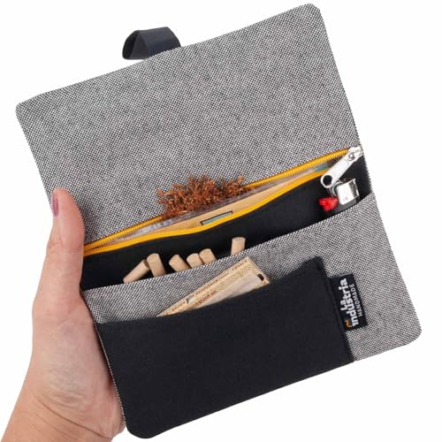 Tabaquera Pitillera Funda Elegante para Tabaco de Liar 35-50g con Bolsillos para Filtros, Papel y Mechero
