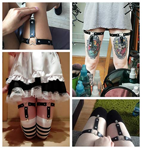 Women Girl Leather Garters Sexy Heart Leg Garter Belt Kawaii Punk Rock Anti-Slip Clips Elastic Garter 2Pcs Rose Red #TOP1