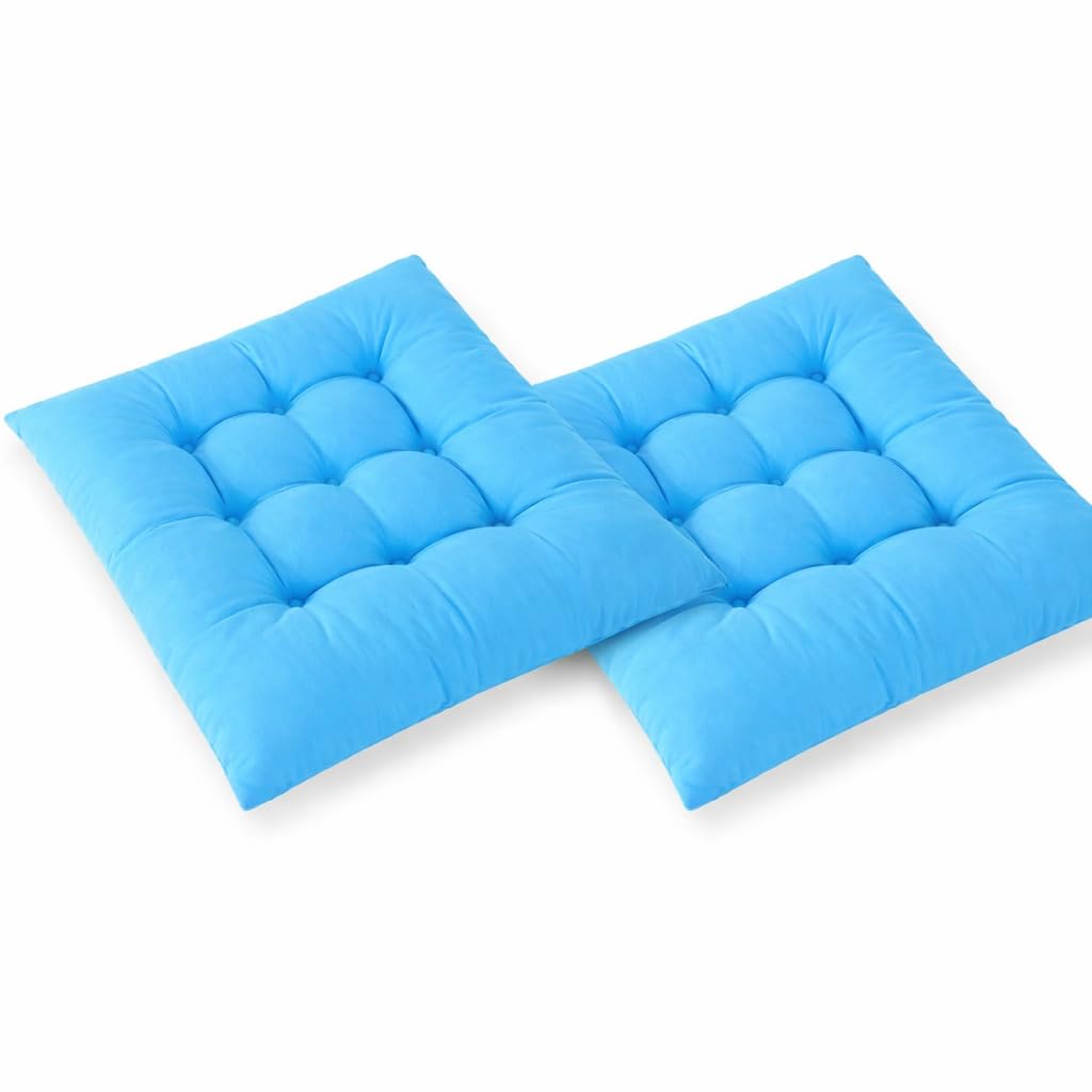 cushion mania Seat Pad Cushion with Ties – Thick Tufted Chair Cushion for Dining Chairs, Kitchen Chairs & Office Seating – Soft Padded Chair Seat Cushion for Home & Garden (Turquoish Blue, 2)