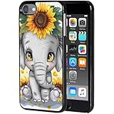 AIRWEE Case for iPod Touch 5th/6th/7th Generation, Slim Fit Shockproof & Lightweight Durable Cover for Apple iPod Touch, Drop Protection Hard PC Shell for Women Girls Men, Sunflower Elephant