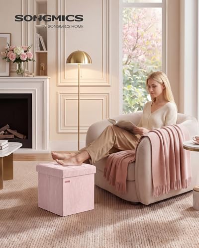 Image of SONGMICS Storage Ottoman, Foldable PU Leather Footrest, 15 x 15 x 15 Inch