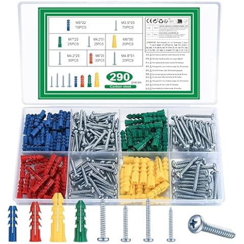 290 Pcs Wall Plugs and Screws Kit Cover