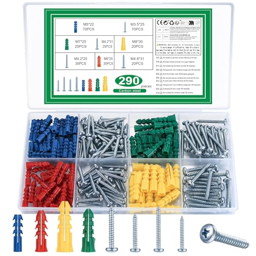 290 Pièces Vis et Chevilles Set, Chevilles Universelles avec Vis ...