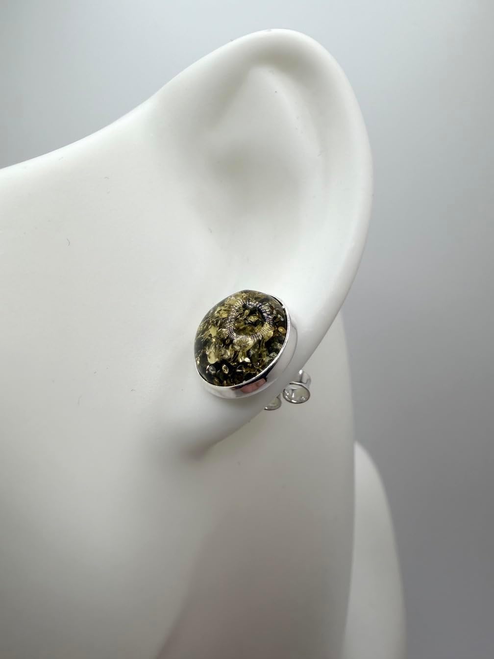 Classic Round Cognac or Green Amber Stud Earrings – 10 mm Cabochon in Sterling Silver