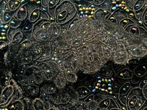 Embroidered Hand Sewn 1 .25" Trim Soutache Glass Beads Scallop 1yd Peacock Fabric
