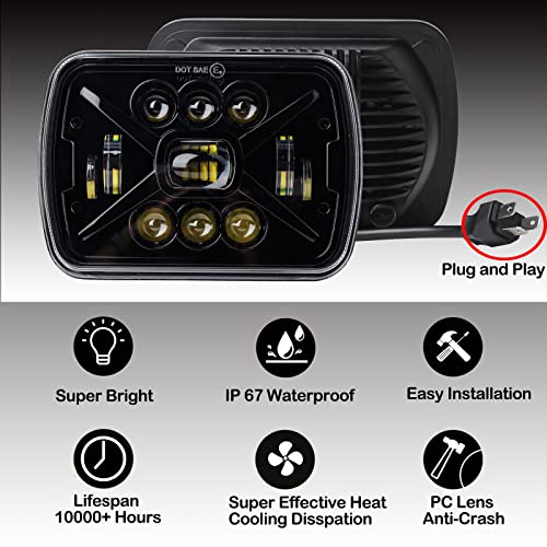 Hozan 5X7 7X6 Rectangular Led Headlights Compatible With Wrangler Yj Cherokee Xj Replacement H6054 H5054 H6054Ll 69822 6052 6053 Square Headlamps #TOP4