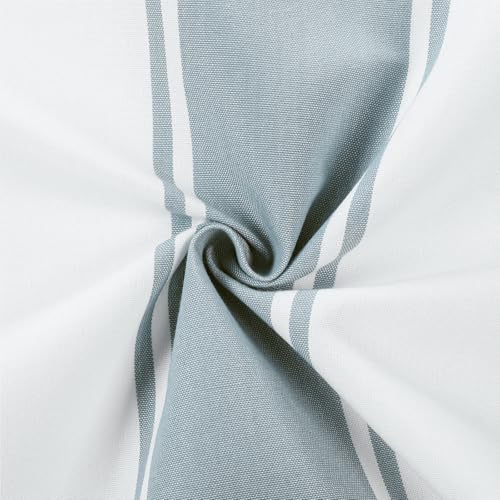 Image of TWOPAGES Pinch Pleat Cafe Curtains 18 Inch Long Wide Stripe Light Filtering Farmhouse Half Window Curtains for Bathroom (Blue Bordered Wide Bar, 26W x 18L Inches, Set of 2)