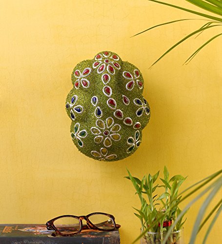Image of Ganesha Wall Mounted Lamp - Golden & Green, Metal & Glass | Perfect for Home, Living Room, Bedroom, Hotel, Office Decoration | Ideal for Pooja Room & Mandir | Ganpati Decorative Light Lamp