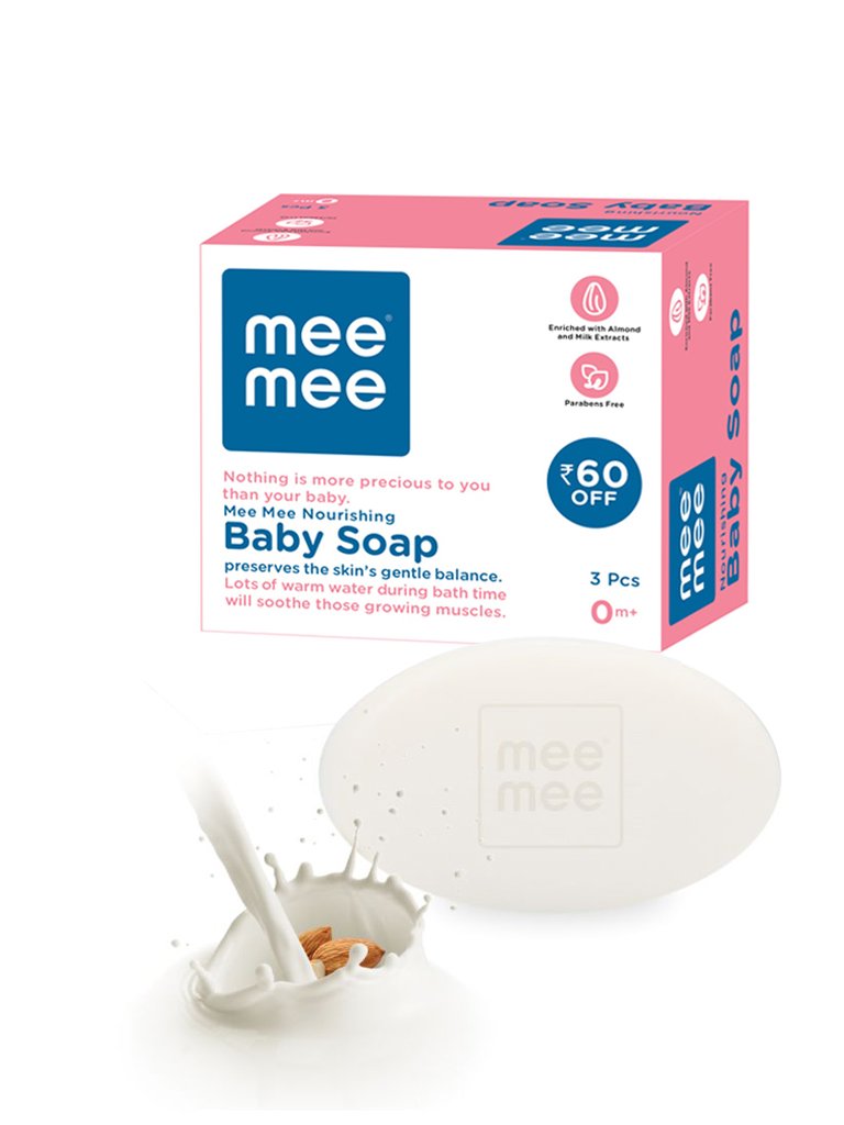 Mee Mee Gentle Baby Soap 75g (Pack of 3) | Gentle Bathing Bar Infused with Chamomile, Olive, Almond Oil, and Milk Extracts | Dermatologist Tested for Soft Baby Skin | Tear-Free Formula | Paraben Free-image-12