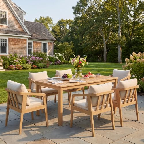 RoyalCraft 7 Piece Acacia Outdoor Patio Table and Chairs Set for 6