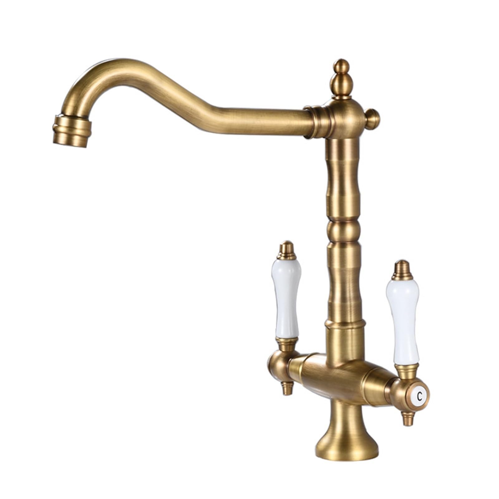 Grifos mezcladores para Fregadero Grifo de Cocina latón Antiguo Doble manija con caño Giratorio 360 Grados Uso General diseño llenado ollas Accesorio fácil instalación