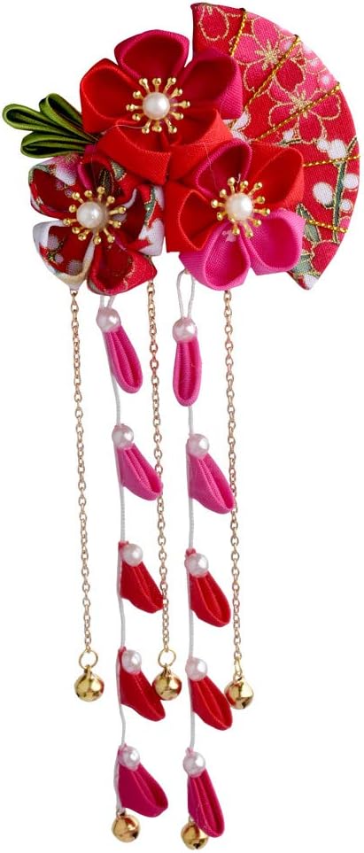 Womens Girls Japanese Hair Pin Decor Kanzashi Hair Sticks Picks Kimono Hanfu Accessories Japanese Flower Hair Tie Band Clip (F)