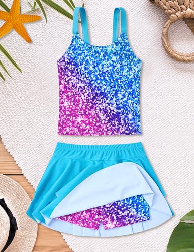 Image of ALISISTER Girls Tankini Swimsuit Two Piece Bathing Suits Summer Beach Swimwear with Shorts for 7-12 Years