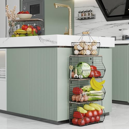 Miniatura 4 de Weldun Paquete De 2 Cestas De Frutas De Metal, Para Colgar En La Cocina, Con Gancho Para Plátanos, Para Cocina, Para Pared, Para Verduras, Frutas, Pan