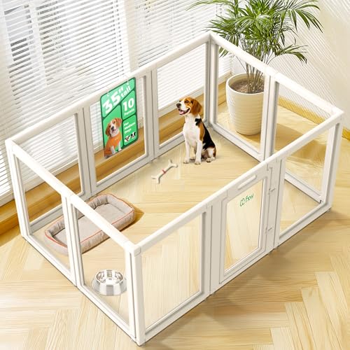 FXW AuraSpace Acrylic Indoor Dog Playpen for Medium Dogs, 35 Inch, 10 Panels, White