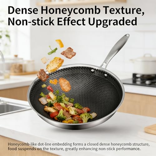 Wok de acero inoxidable 12.6" con tapa y mango ergonómico miniatura 4