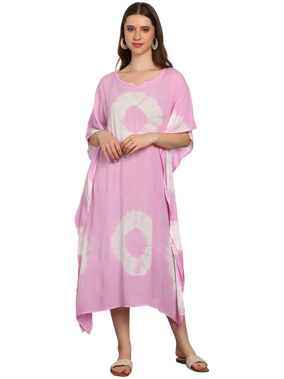 maaesa Women Handcrafted Tie & Dye Rayon Crepe Kaftan Dress | Casual Wear | Lightweight & Breathable Fabric-picture-15