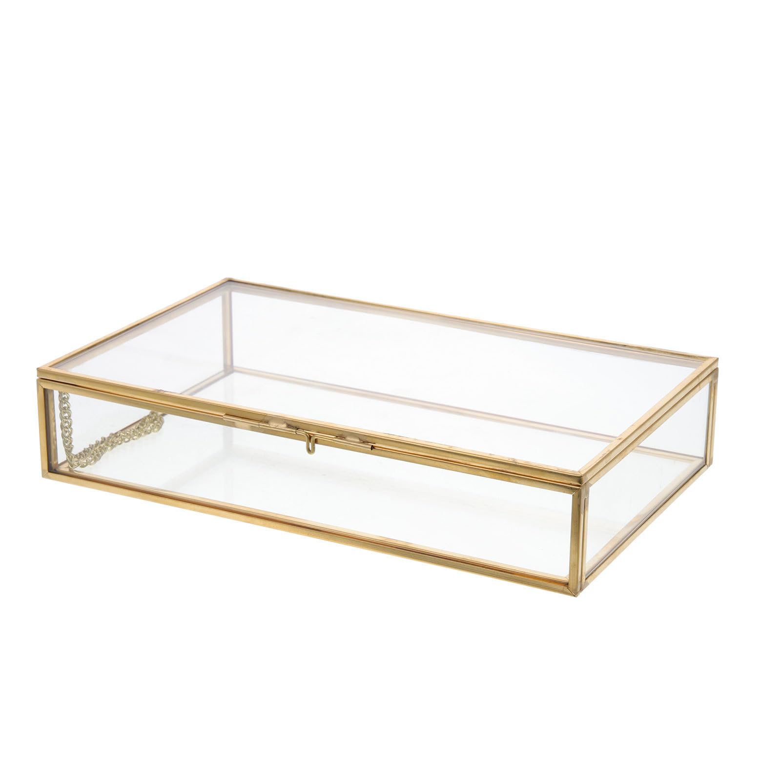 Boîte à bijoux vintage en cuivre doré et verre Healvian, coffret d'exception chic