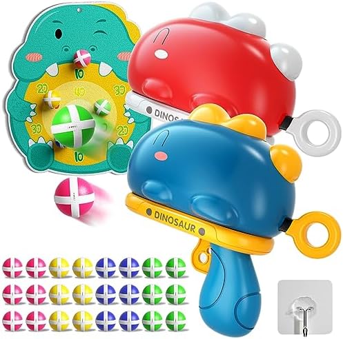 Dinosaurier Dartscheibe Schießspielzeug, Wurfspiel für Kinder 3 4 5 Jahre | Indoor Outdoor Spielzeug Jungen Mädchen 3 4 5 Jahre Alt, Partyspiel mit Spielzeug-Katapult & 24 Klebrige