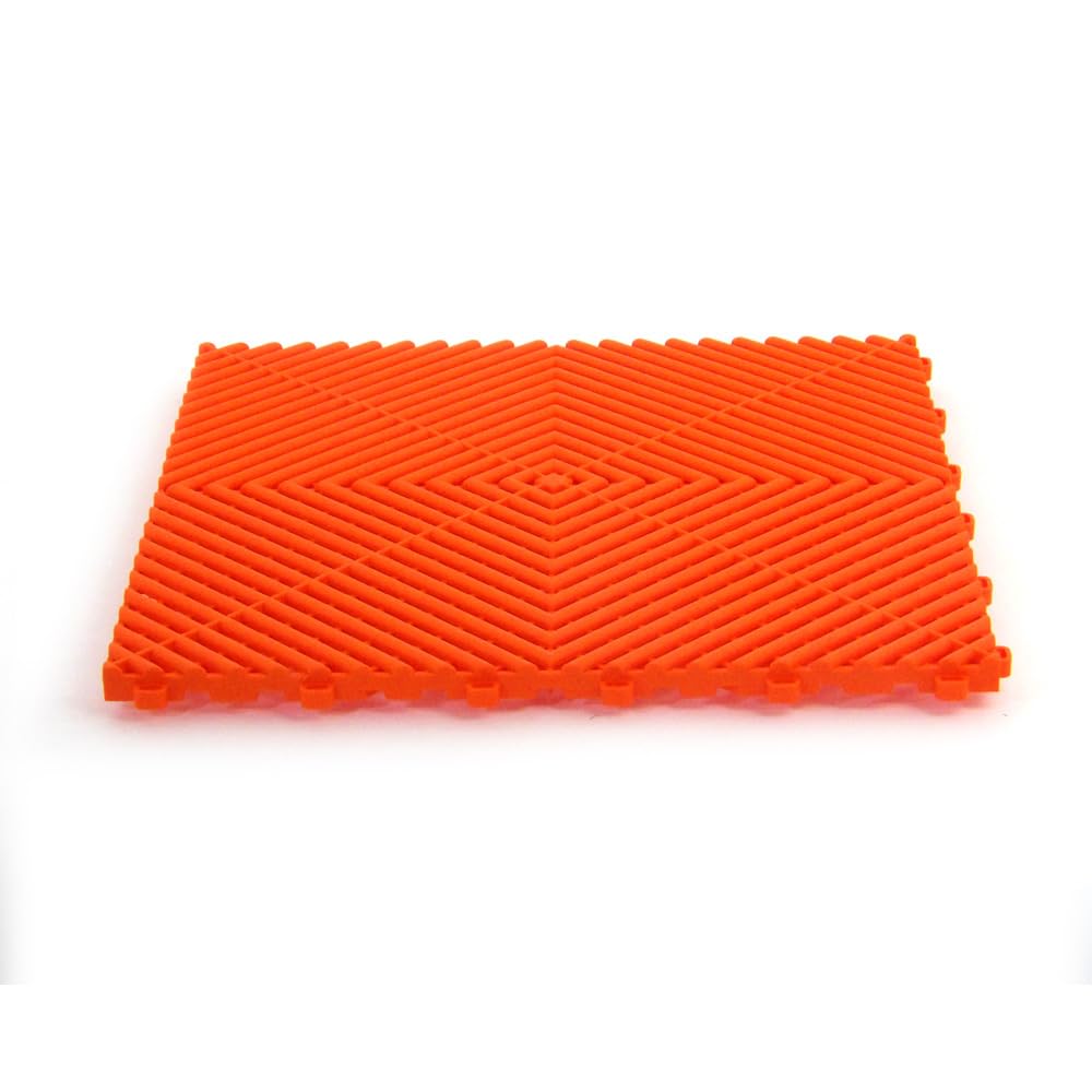 Lot de 25 dalles de sol clipsables - ORANGE - (4m²) pour garage, cellier, atelier, abris de jardin. Effet Damier 40x40cm, ép.1,8cm, Marque CLIC & dalle, série CLASSIC, Intérieur-Extérieur.
