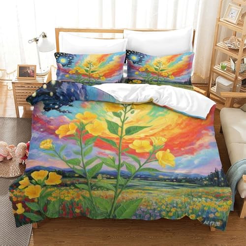 Housse de couette chèvrefeuille 3D linge de lit microfibre douce fermeture éclair cachée King