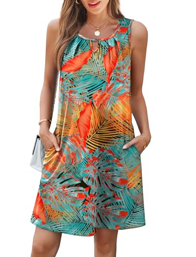 Image of RUMIA Swimsuit Coverup for Women Summer Sleeveless Beach Dress | Crew Neck, Pockets, Eyelet, Boho, Above knee Length, A-Line. Everyday wear, Sundresses, Cruise Wear, Vacation essential