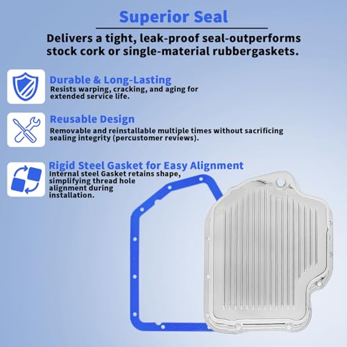 Image of 93103 Transmission Oil Pan Gasket for GM Turbo 400, Compatible with Moroso 93103,3 /16 inch Thick Oil- Rubber with Steel Shim, No RTV Needed