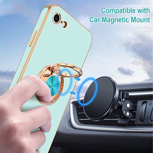 Image of Hython Case for iPhone SE Case 2022 /2020, iPhone 8 7 Case Ring Holder Stand Magnetic Kickstand, Plating Rose Gold Edge Soft TPU Bumper Cover Shockproof Protective Phone Cases Women Girls Boys, Mint