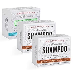 J.R.LIGGETT’S New Conditioner Bar 1.75oz + Two Coconut & Argan Oil Formula Shampoo Bar 3.5oz Bundle All-Natural Plant-Based | Clean Soft Tangle-Free Hair Eco-Friendly Biodegradable Recyclable USA Made