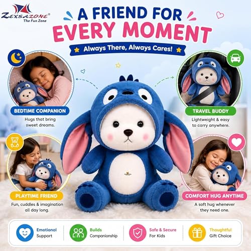 Image of ZEXSAZONE Blue Teddy Bear Soft Toy for Kids, Cute Plush Stuffed Animal, Ultra Soft Huggable Teddy, Birthday Gift for Girls & Boys, Home Decor & Cuddling Toy (Blue, 28 cm)