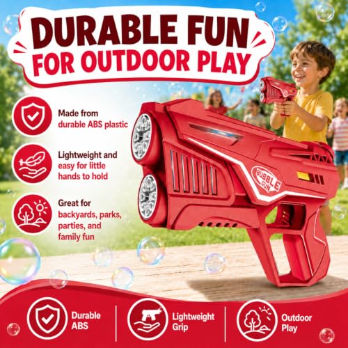 VORBLIX Bubble Gun for Kids 3-8 with LED Lights, Leak-Proof, 16-Hole, Red - image 3