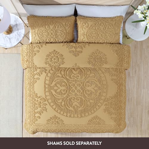 Image of Beatrice Home Fashions Medallion Queen Cotton Chenille Bedspread, Gold