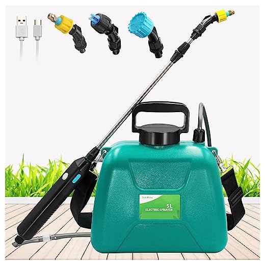 SideKing 1.35 Gallon/5L Battery Powered Sprayer, Electric Sprayer with USB Rechargeable Handle, Potable Garden Sprayer with Telescopic Wand, 3 Mist Nozzles and Adjustable Shoulder Strap