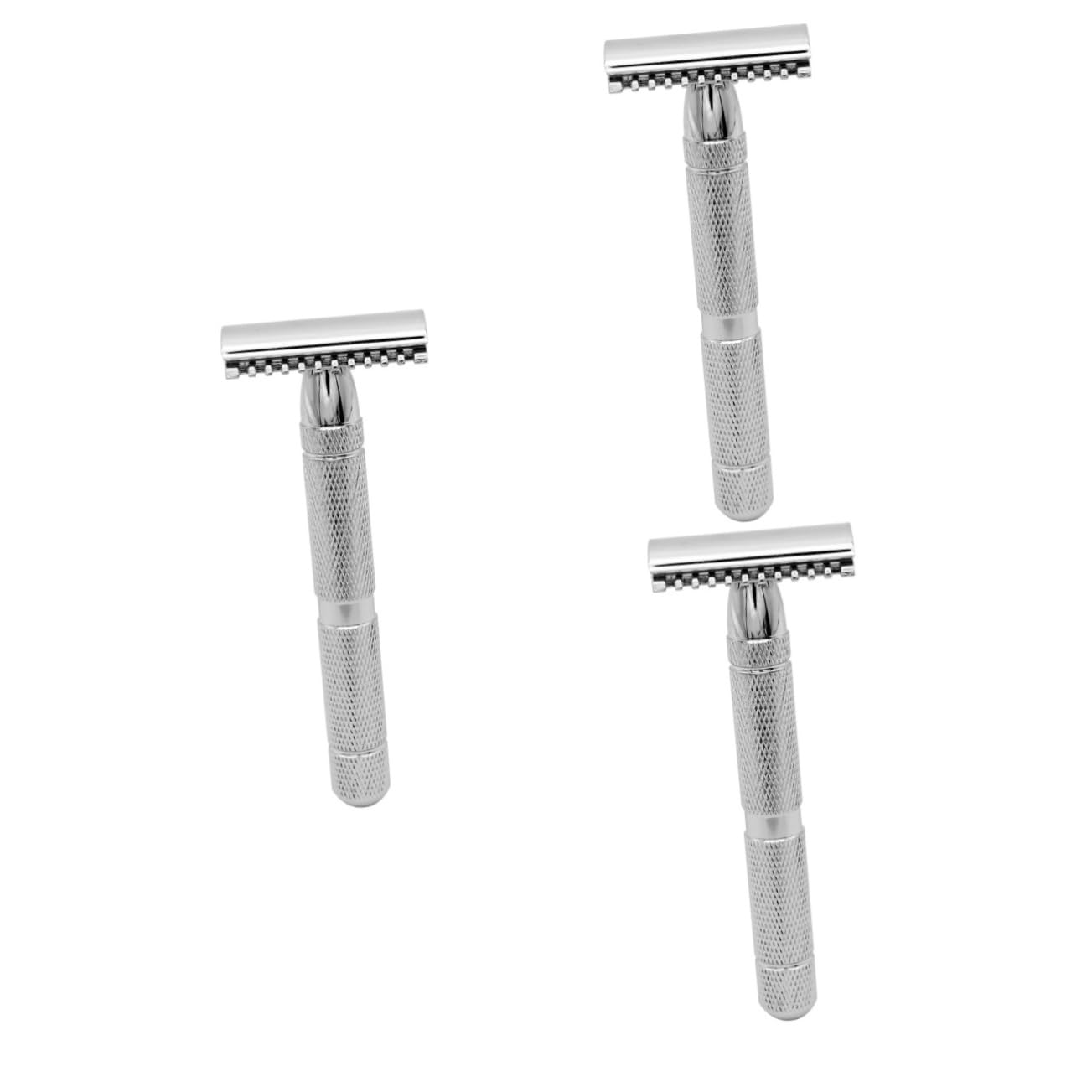 SHERCHPRY 3 Pièces Rasoir de Acier Inoxydable à Double Lame pour Hommes Conçu pour Rasage à Domicile Salon une Prise Texturée pour Plus de Confort