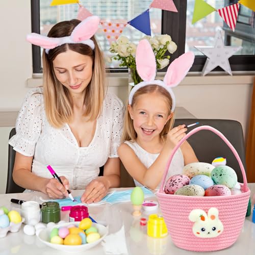 Goodheim Osterkorb für Kinder mit Henkel – Süßes Osterkörbchen mit Plüsch Häschen, Personalisierbar, Osternest zum Befüllen für Jungen und Mädchen Rosa