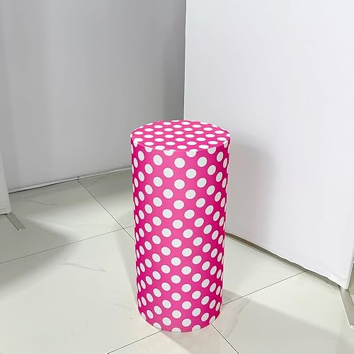 Cubierta cilíndrica de lunares rosados para decoración de fiesta de cumpleaños de bebé niña, cubierta de pedestal de tela elástica