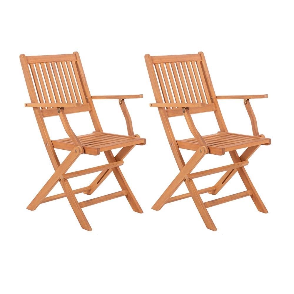 LOLAhome Pack de 2 Sillas de jardín Resistentes y Plegables, con reposabrazos | De Madera natual sostenible de Acacia con FSC | para Exterior, jardín, terraza, balcón o Piscina | Kate