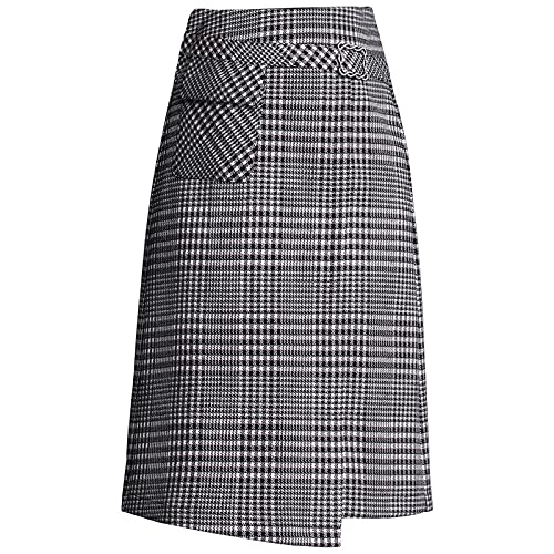 Wollrock Mit Hoher Taille - Klassisch Unregelmäßige A-Linie Karo Rock, Slim Woolen Plus Size Mit Taschen Knielange Röcke, Herbst Winter Frauen Hohe Taille Temperament Schlanker Einstufiger Rock Cover