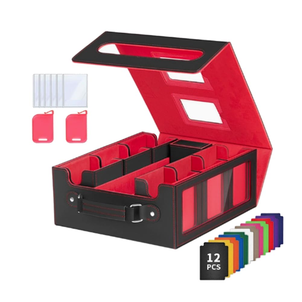 Scatola Magnetica per Carte con Finestra, Manico, Etichette Colorate e Separatori - per Carte da Gioco Nera+