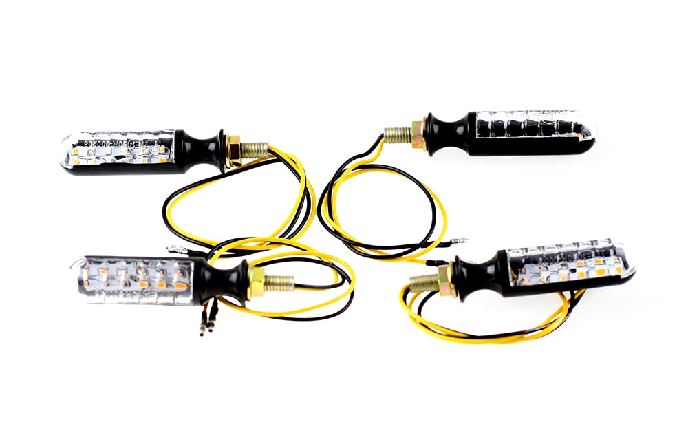 Hi-Level Pair of Mini LED Universal Motorcycle Indicators Black Short Stem, Black Solid Rear, Amber Lens